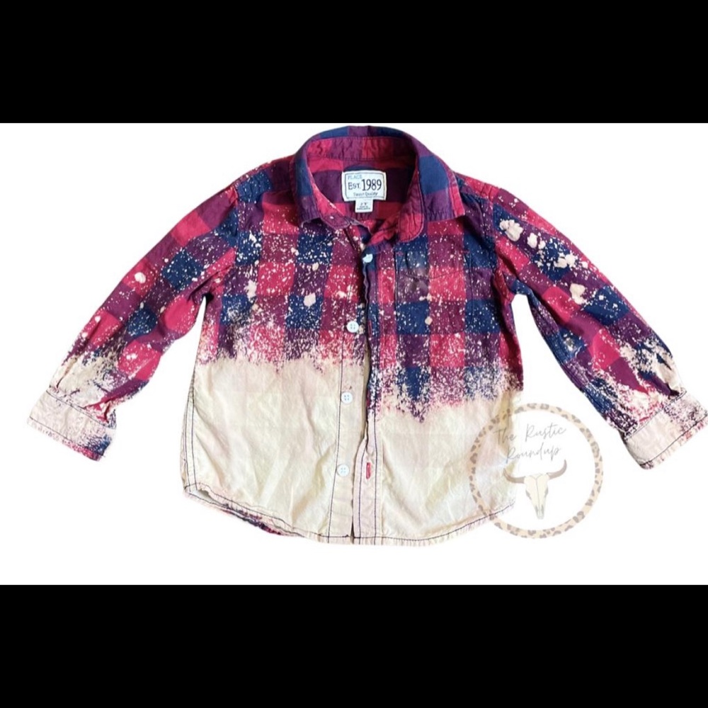 Toddler 2T Hand Distressed Bleached Flannel Button Up Shirt